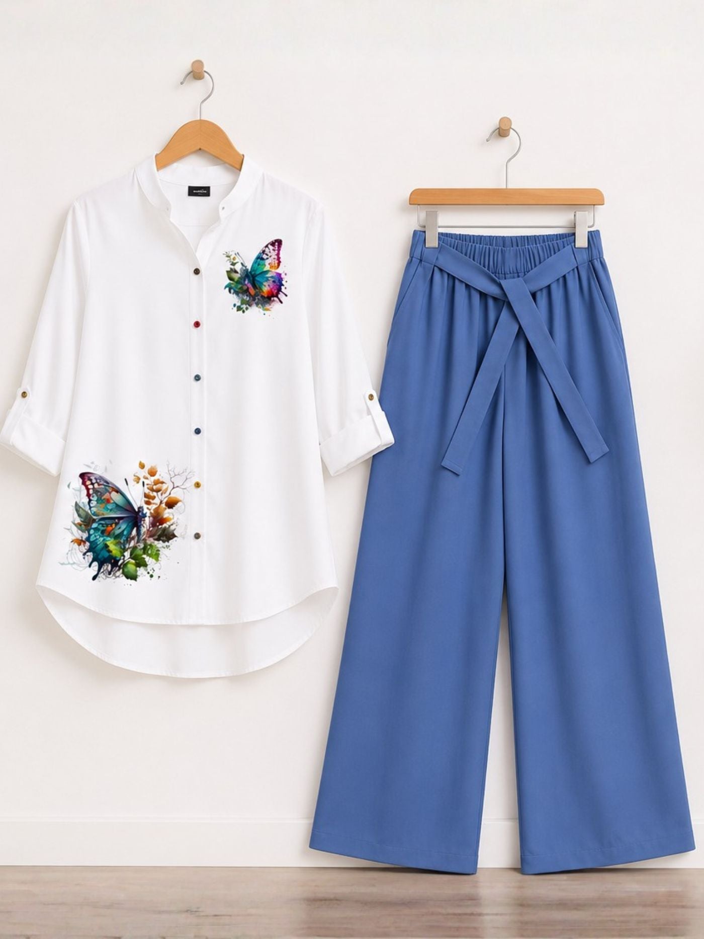 Women's Blue Celeste Butterfly Top Bottom Set