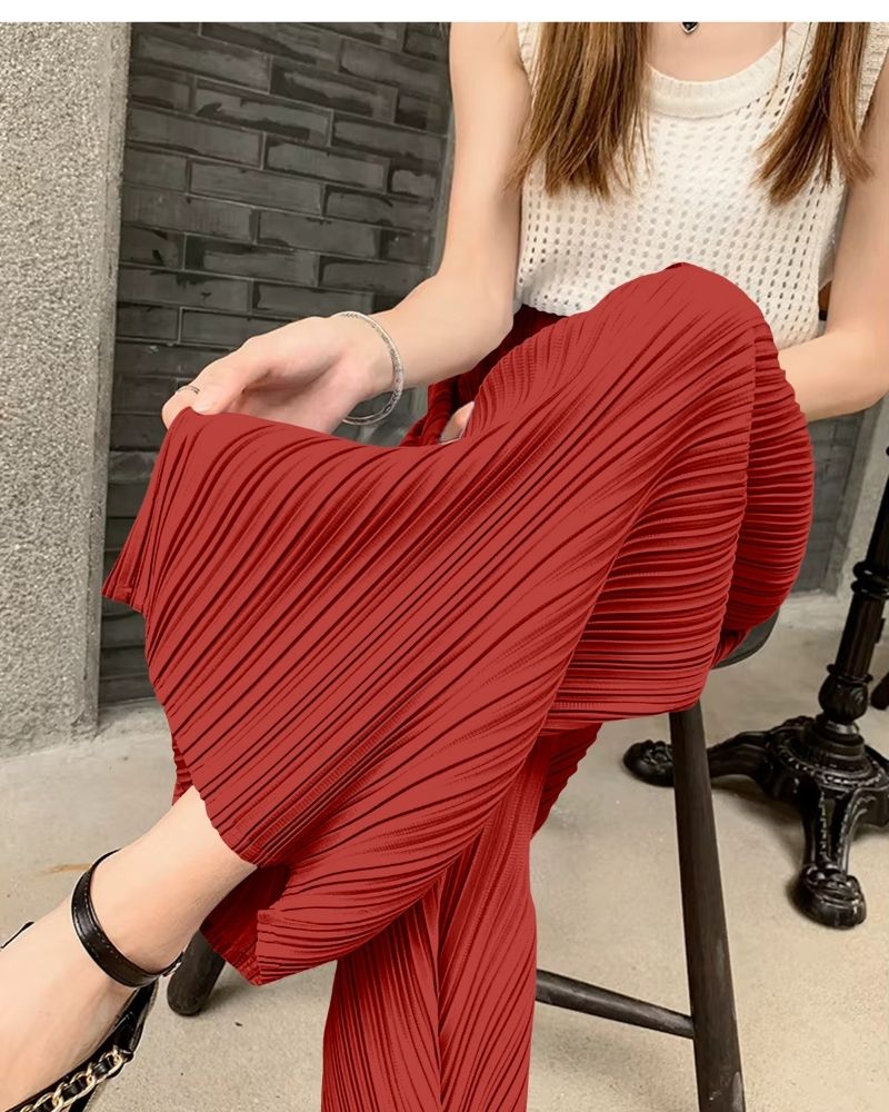Rust Red Accordion Pleated Palazzo Pants