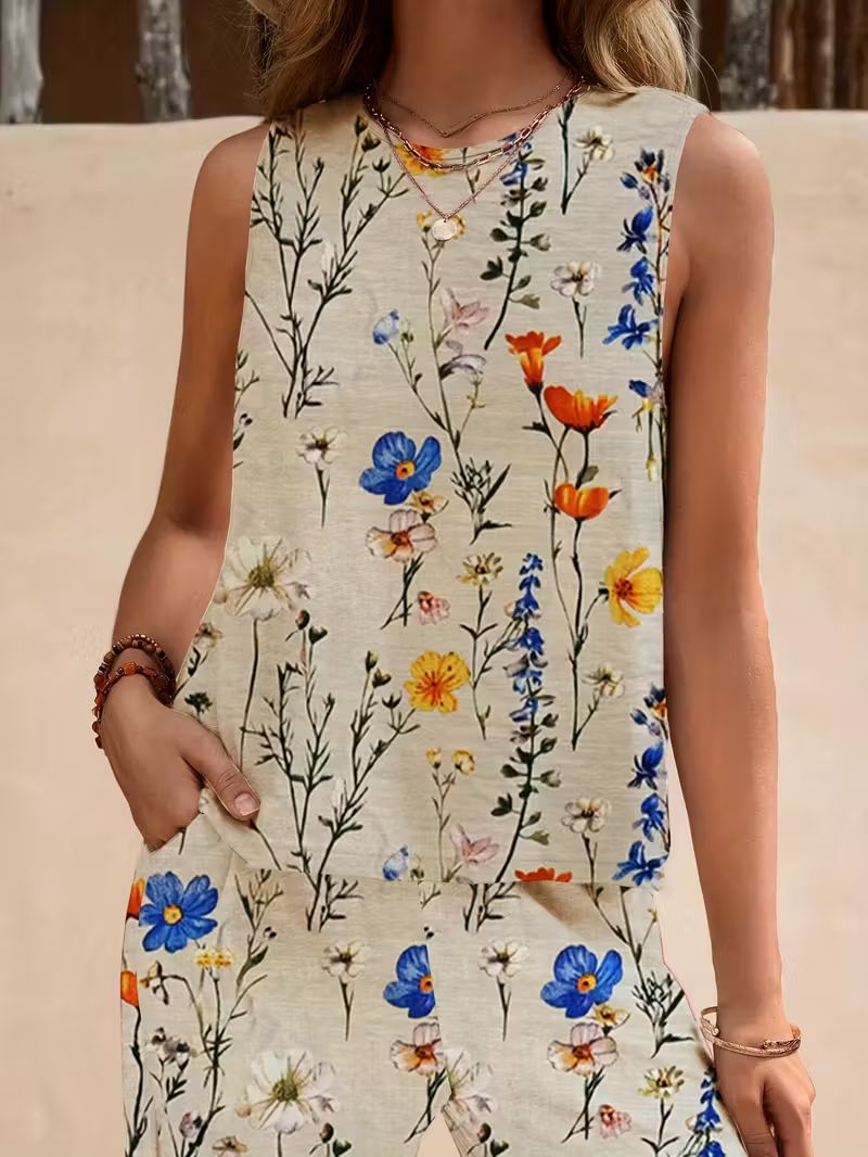 Close-up of soft rayon fabric with floral print on Bloomscape co-ord set