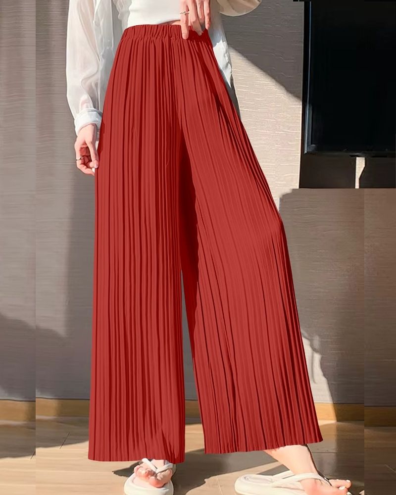 Rust Red Accordion Pleated Palazzo Pants