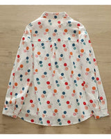 “Back of floral rayon shirt for women showing yoke and curved hem – Bubbly Botanica”

