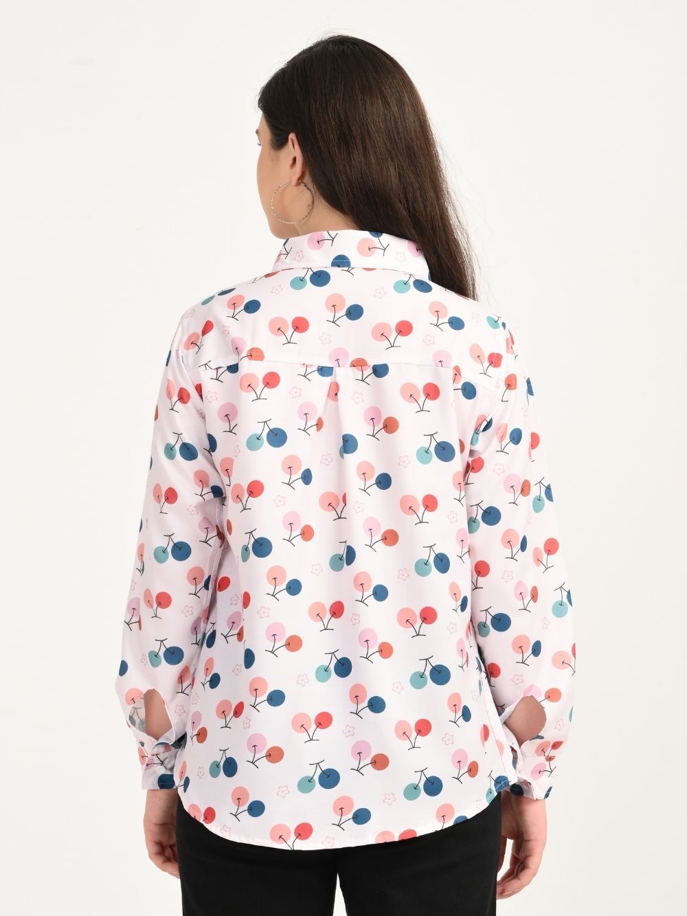 Back view of Cherry Bloom women’s cherry print white shirt