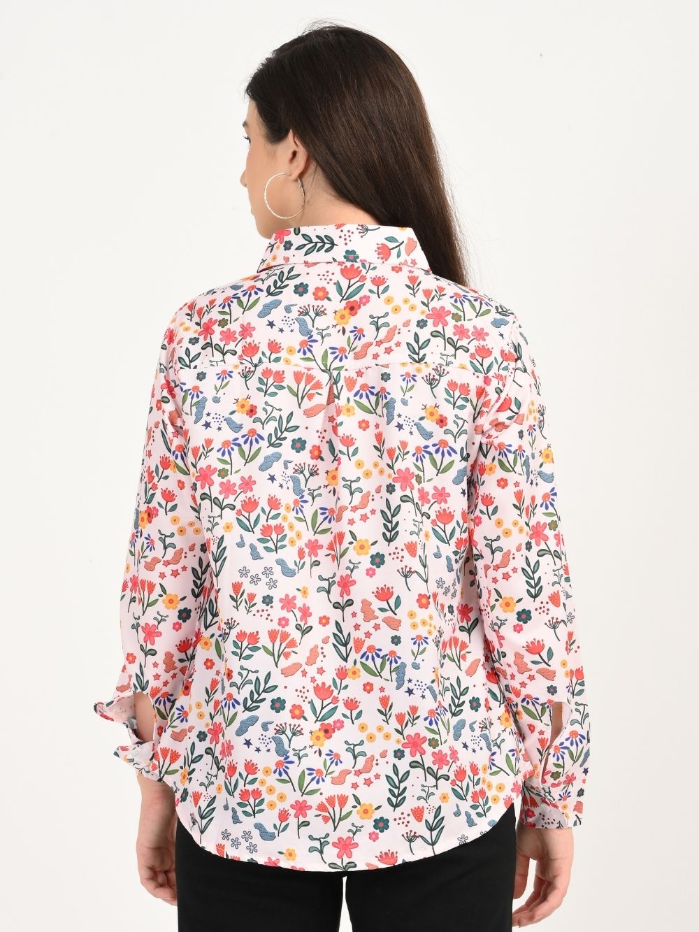 Back view of Floral Symphony multicolor floral print shirt