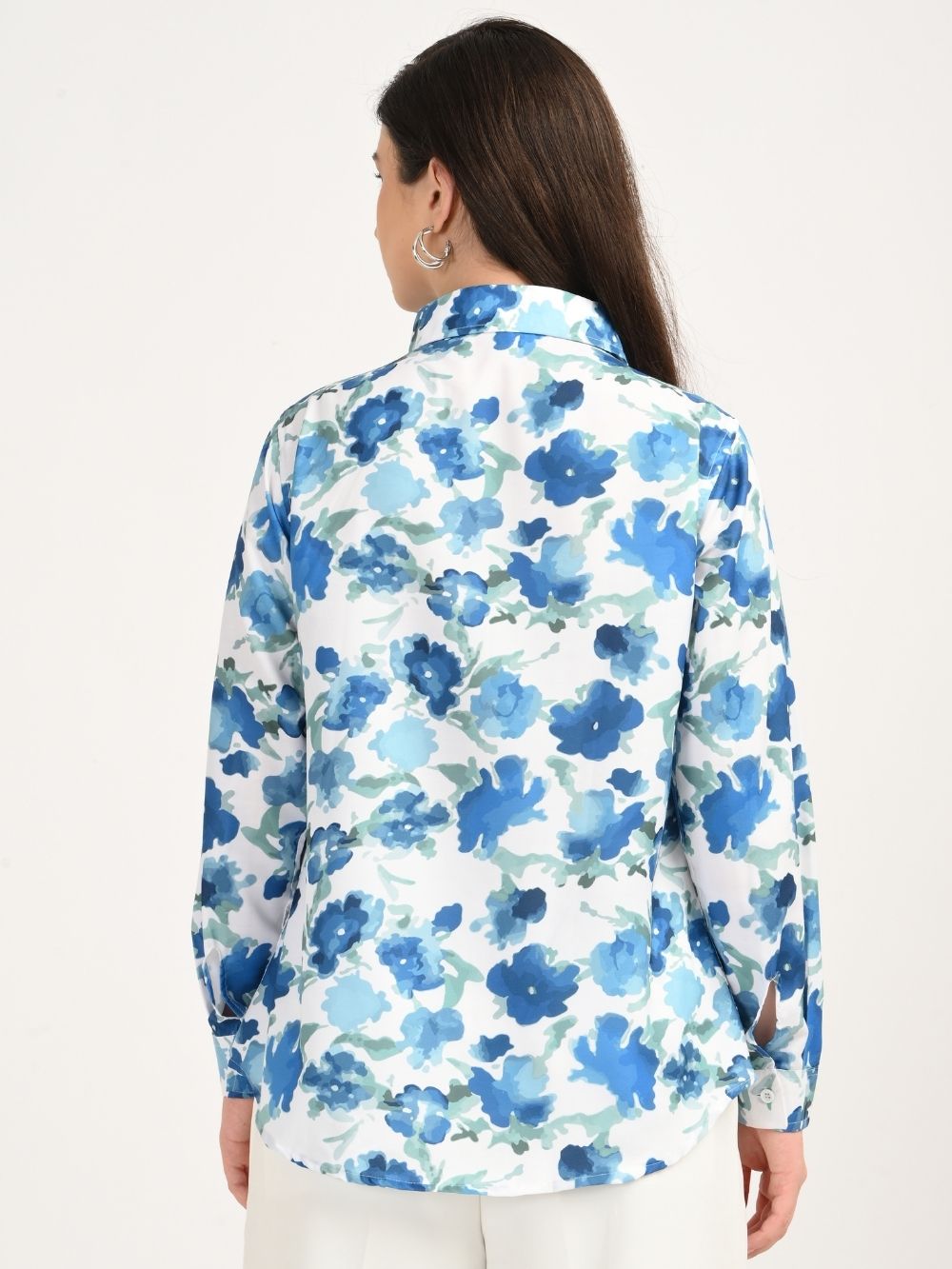 Back view of blue floral shirt