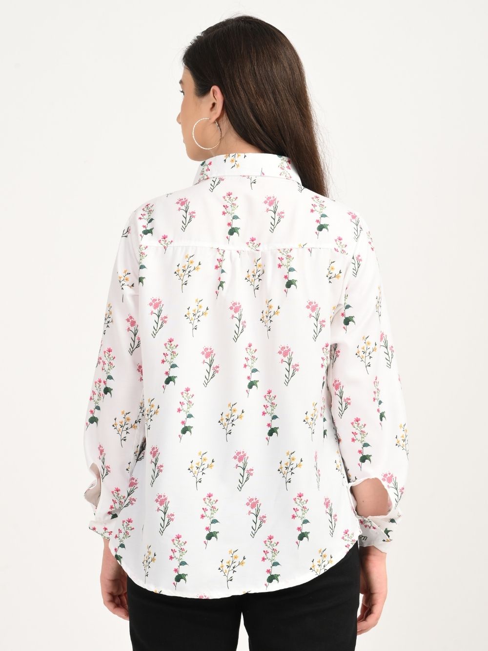 Back view of floral print shirt