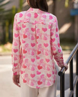 Back view of heart print shirt showing curved hem and yoke detail

