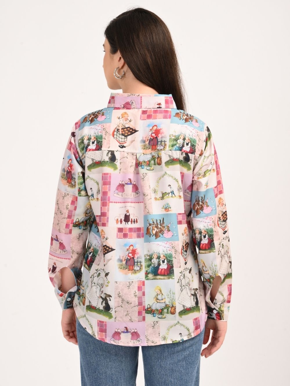 Back view of vintage frames print shirt