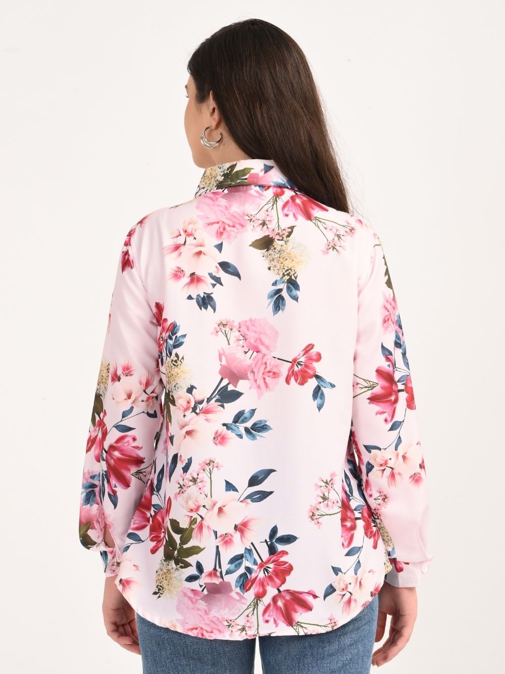 Back view pink floral shirt