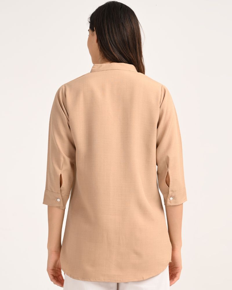 Relaxed Beige V-Neck Viscose Top