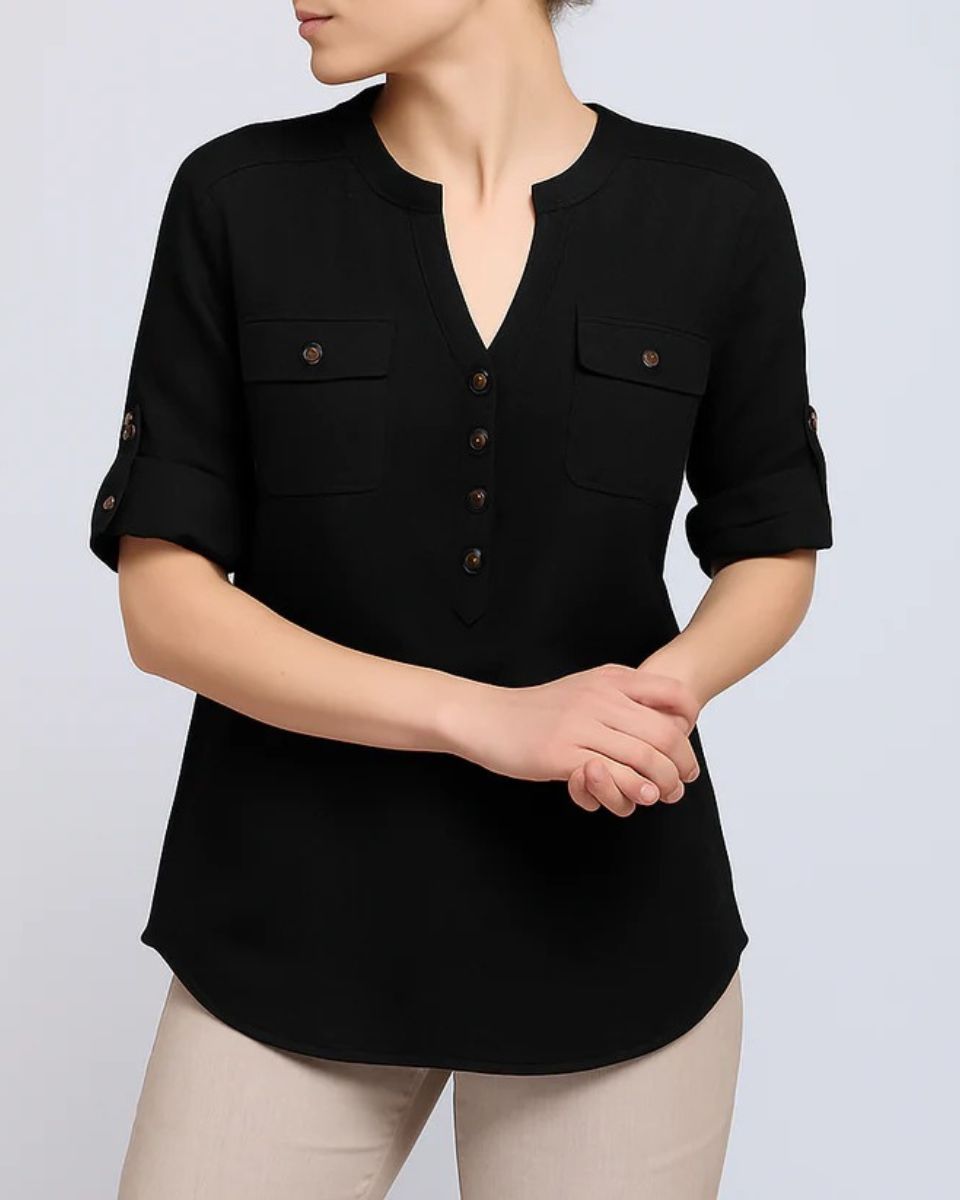 Black Cotton Classic Roll-Tab Top
