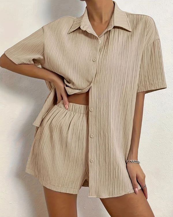 Boho Beige Crinkle Lounge Co-Ord Set