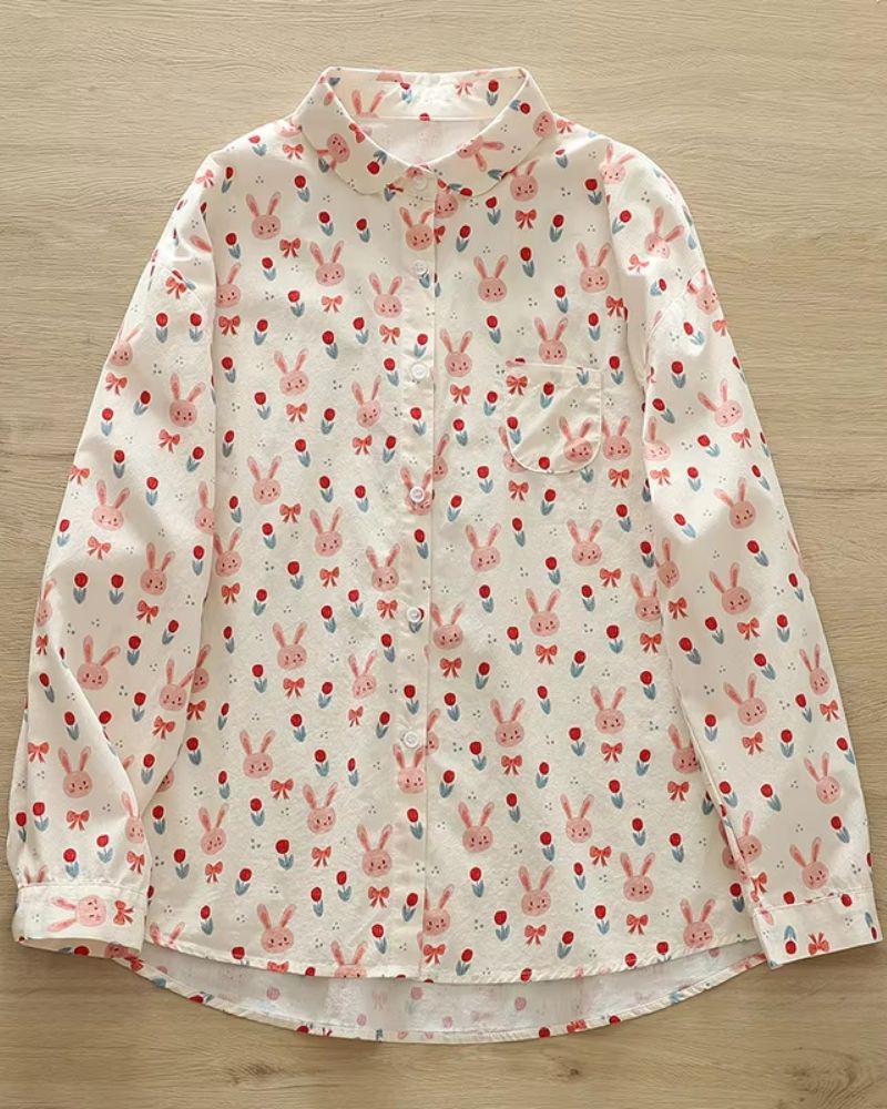 Bunny Kisses Blouse – Cute Printed Shirt for Women

