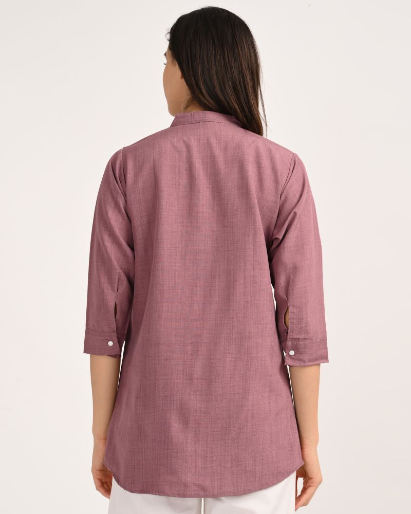 “Back view of Mauve Linen-Blend Short Kurta”