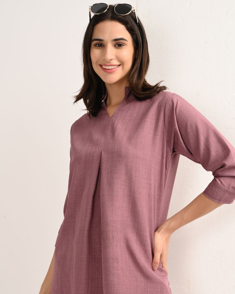 Mauve Linen-Blend Short Kurta