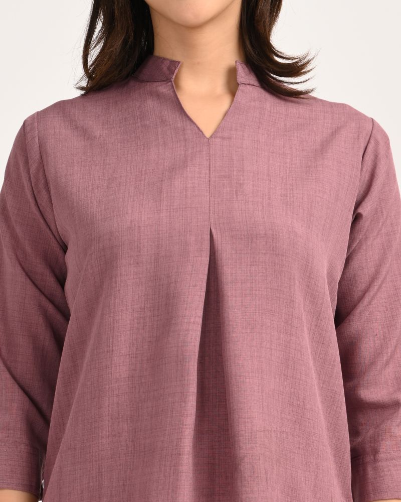 Mauve Linen-Blend Short Kurta