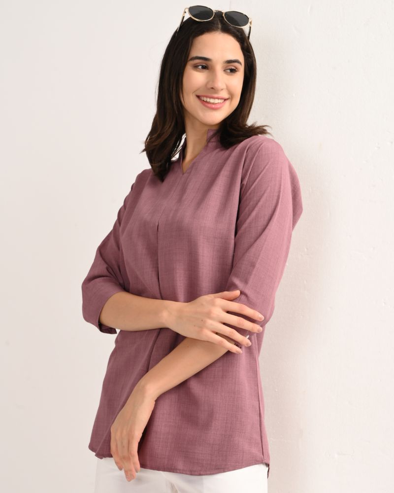 Mauve Linen-Blend Short Kurta
