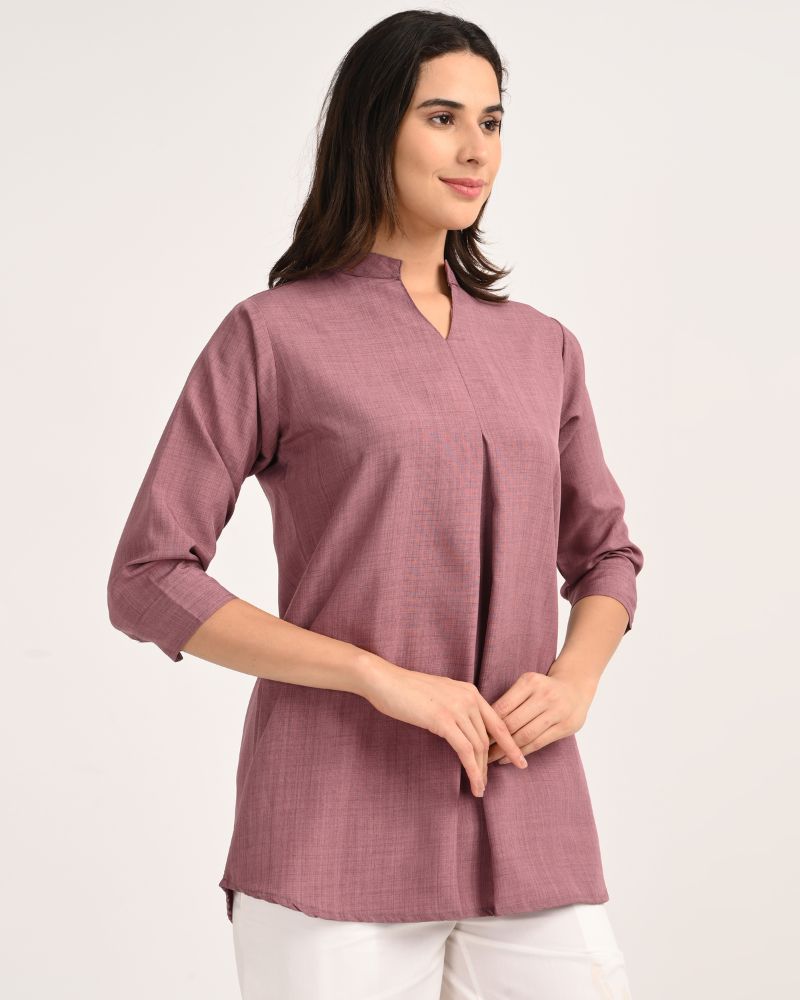 “3/4th sleeve design of Mauve Linen-Blend Short Kurta”