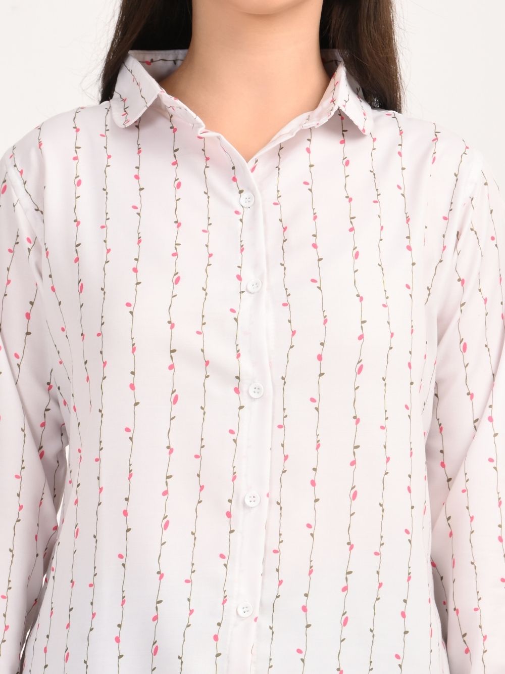 Close-up of blossom stripe shirt buttons and collar