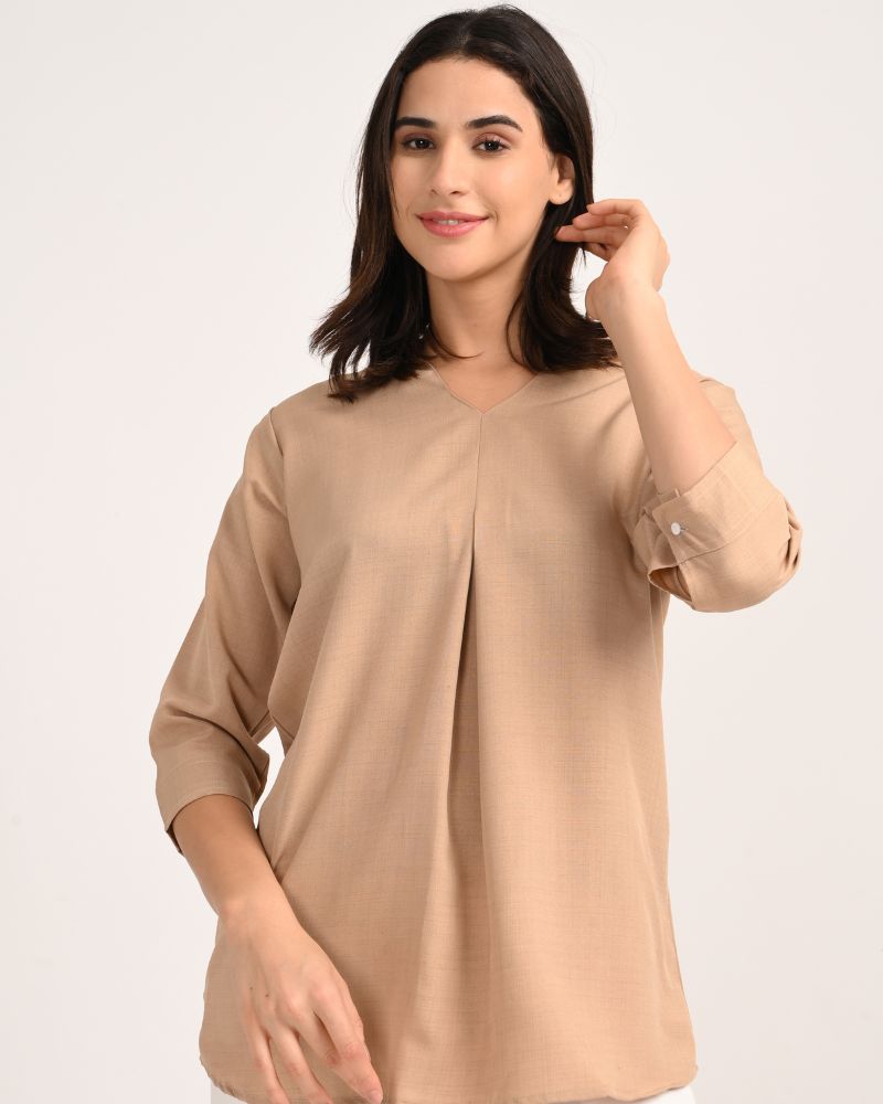 Beige Linen-Blend Short Kurta