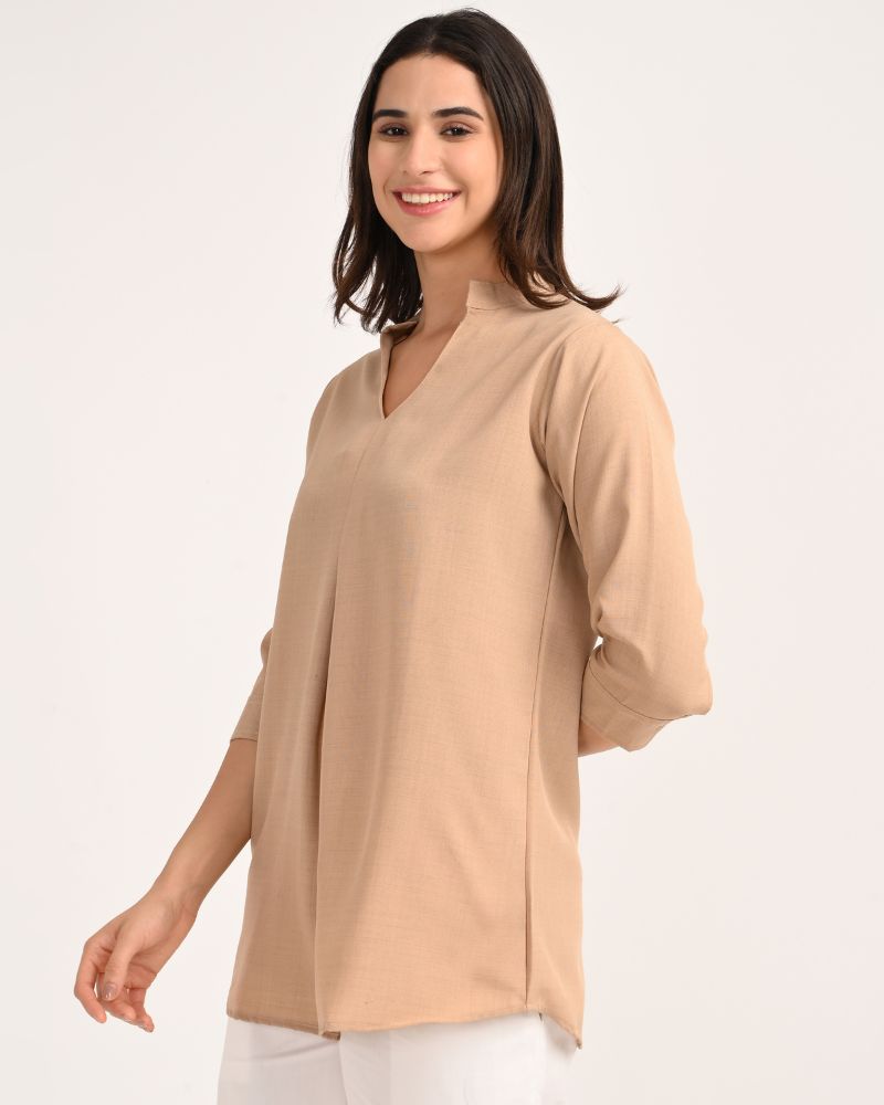 Beige Linen-Blend Short Kurta