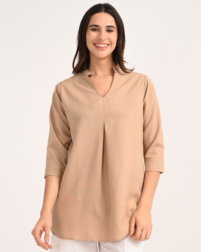 Beige Linen-Blend Short Kurta