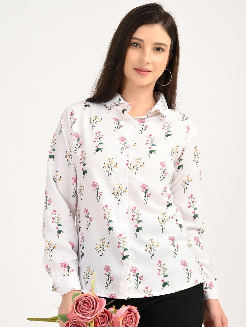 Floral shirt with roses in hand