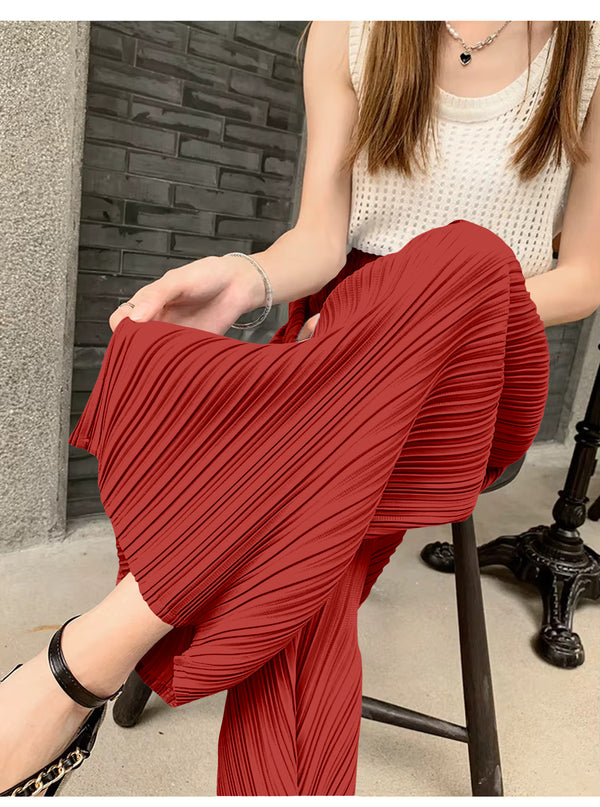 Terracotta & Soft White Pleated Palazzo Duo
