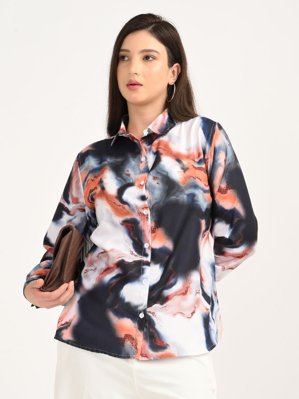 Mystic Marble shirt side angle with clutch