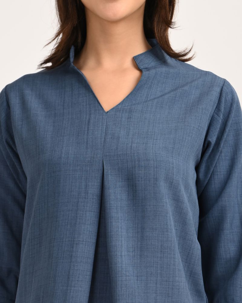 Ocean Blue Linen Blend Kurta – lifestyle pose styled with casual bottoms