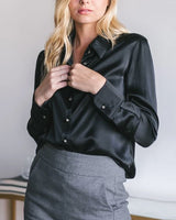 Polished Black Satin Blouse