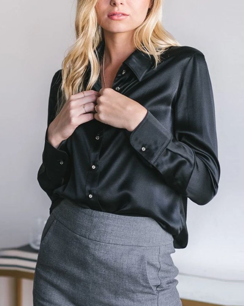 Polished Black Satin Blouse