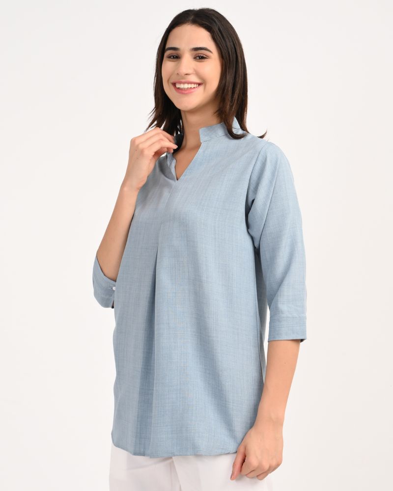 Serene Sky V-Neck Viscose Top