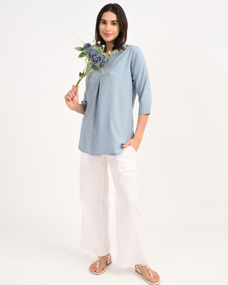 Serene Sky V-Neck Viscose Top