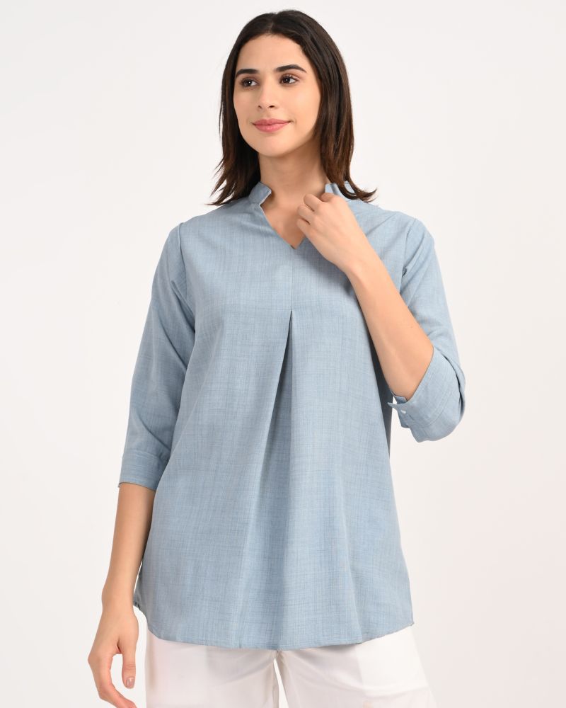 Serene Sky V-Neck Viscose Top