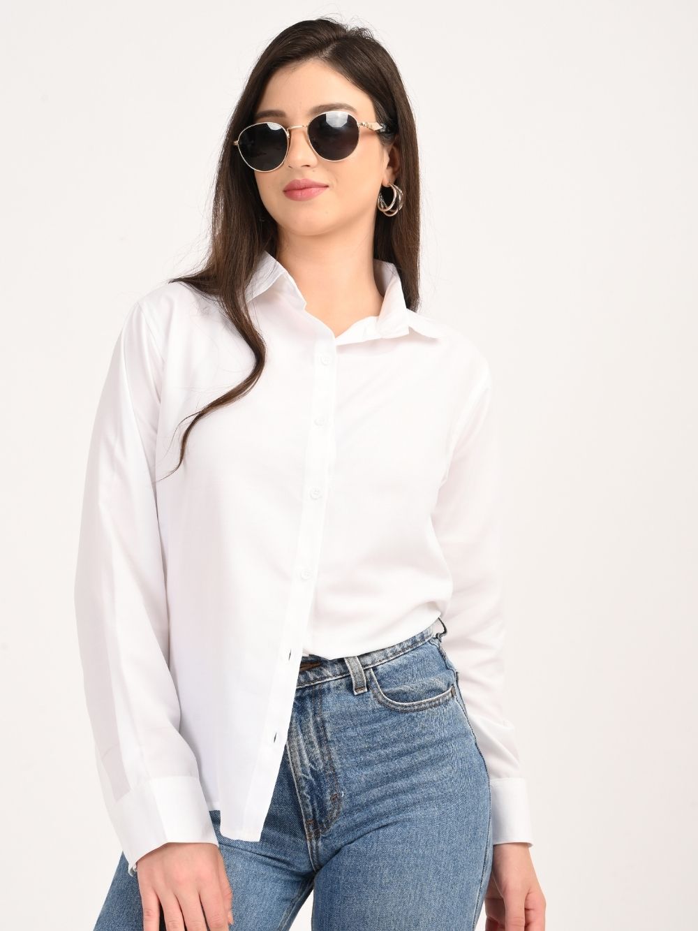 White shirt with jeans front view