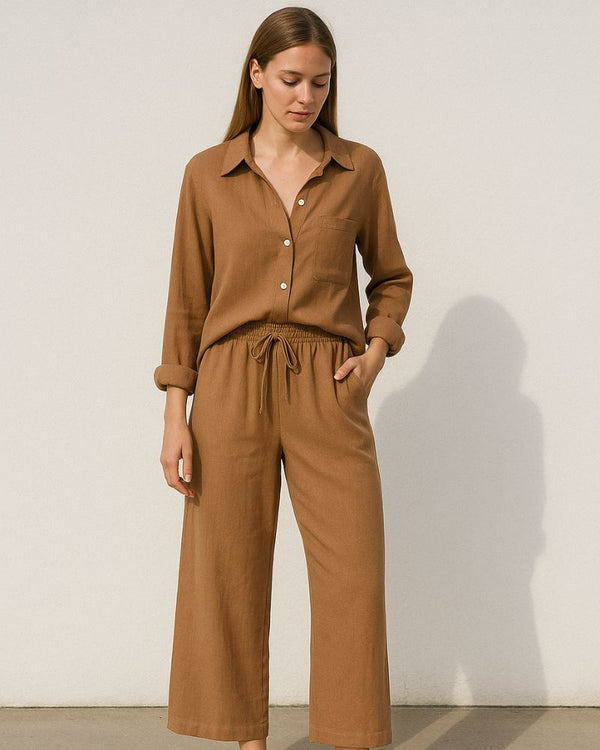 Toffee Drift Co-Ord – Lightweight Crinkle Cotton Loungewear