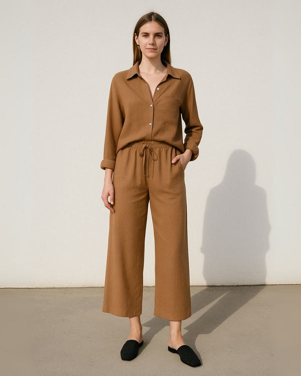 Toffee Drift Co-Ord – Lightweight Crinkle Cotton Loungewear
