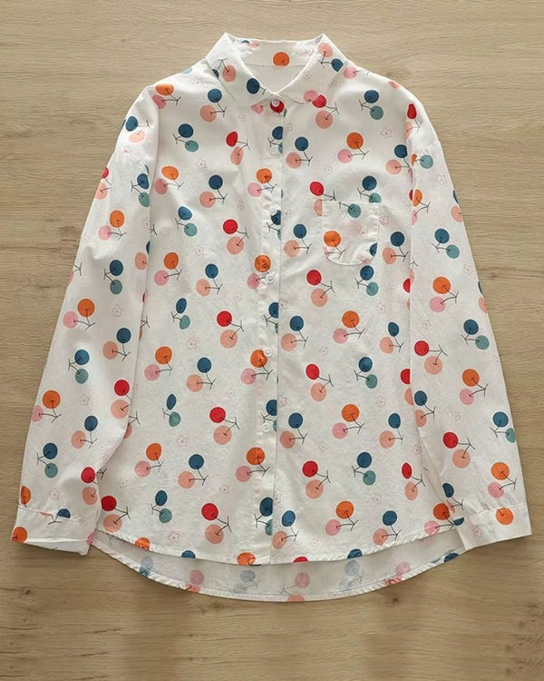 “Women’s rayon shirt with colorful floral print – Bubbly Botanica front view”

