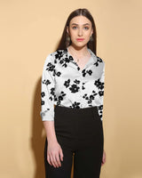 black and white floral blouse