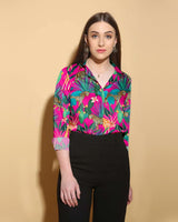 exotic floral satin blouse