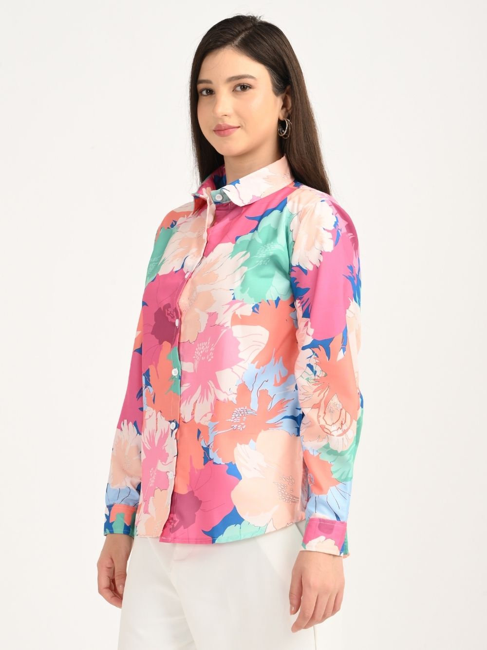 Floral rayon shirt sleeve detail