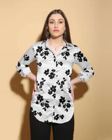 monochrome floral satin blouse