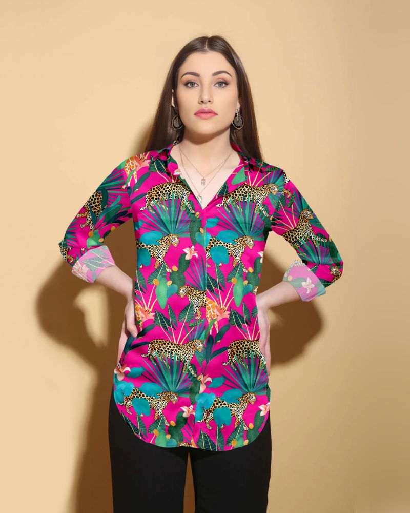 women bold print satin shirt